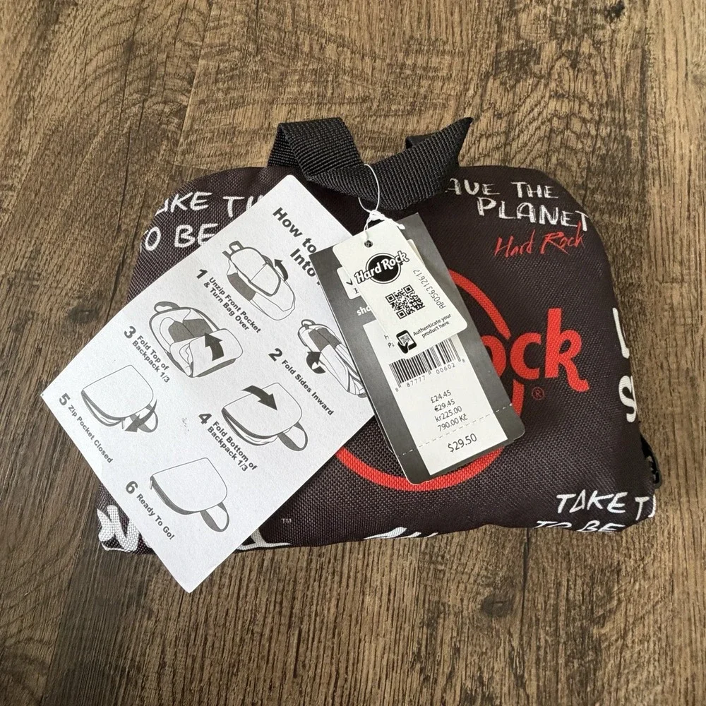 Hard Rock Cafe Foldable Backpack Packable Travel Bag Love All Serve All NWT